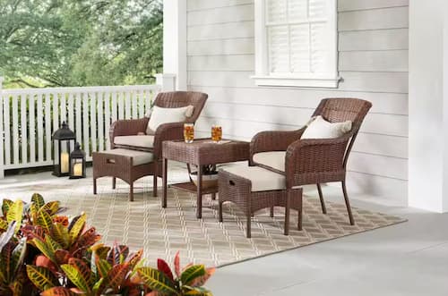 Hampton Bay Cambridge 5-Piece Brown Wicker Outdoor Patio Conversation Seating Set