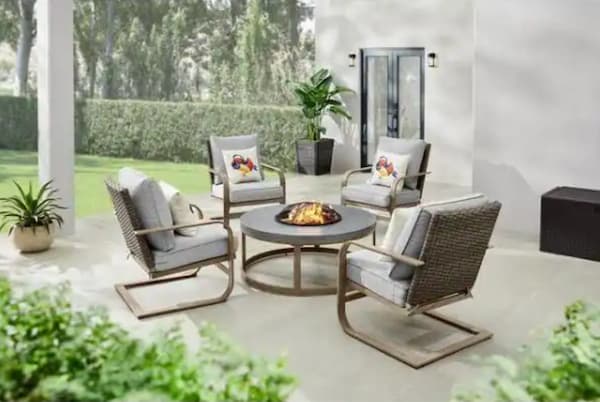 Hampshire Place 5-Piece Steel Wicker Patio Fire Pit Set