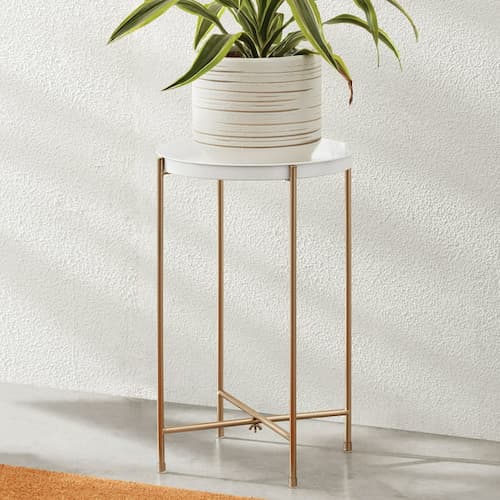 Mainstays White Brass Metal Round Glam Plant Stand