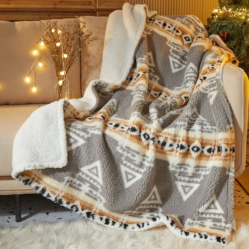 Dearfoams Reverse Sherpa Grey Aztec Throw Blanket