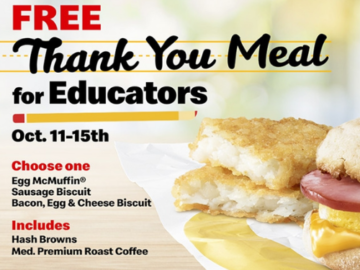 Free McDonald’s Breakfast Meal for Educators Starting October 11th