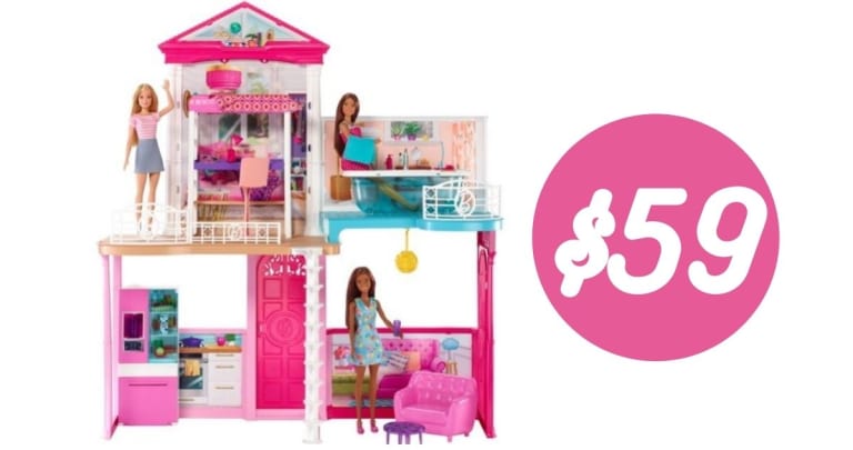 Barbie Dollhouse & Furniture Set With 3 Dolls for $59 Shipped