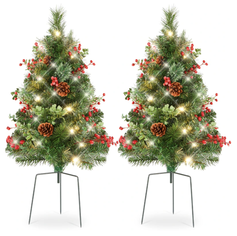 Set of 2 Pre-Lit Pathway Christmas Trees for $49.99 shipped!