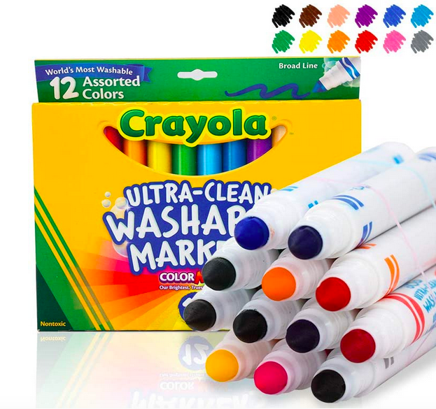 Crayola Ultra Clean Washable Markers, Broad Line, 12 Count