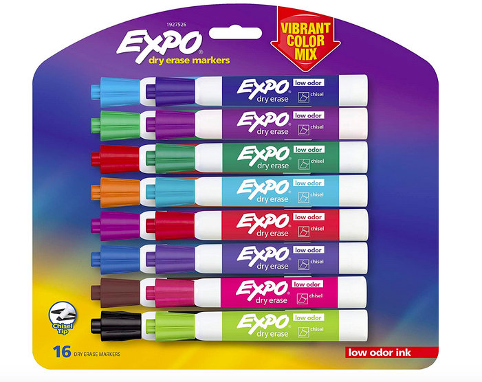 EXPO 1927526 Low-Odor Dry Erase Markers, Chisel Tip, Vibrant Colors, 16-Count