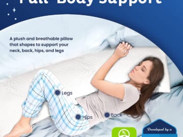 Today Only! Snuggle-Pedic Full Body Pillow for Adults $31.99 Shipped Free (Reg. $70) – 15K+ FAB Ratings!