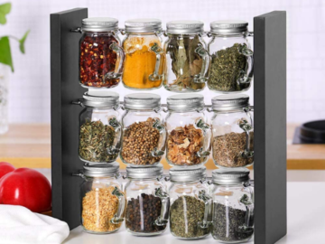 Rack Stand Holder with 12 Clear Glass Jar Bottles $29.99 Shipped Free (Reg. $35) – FAB Ratings!