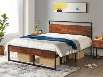 Upgrade your Bedroom with this FAB Alden Design Industrial Metal and Wood Platform Queen Bed, Just $149.87 + Free Shipping!