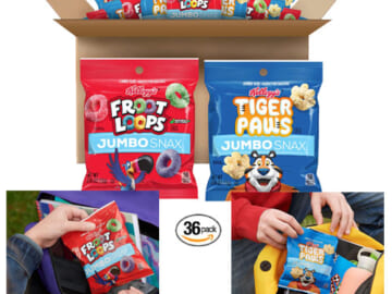 36-Count Kellogg’s Jumbo Snax Cereal Snacks, Variety Pack, Tiger Paws & Froot Loops as low as $10.19 Shipped Free (Reg. $14.99) | Just 28¢/pouch!