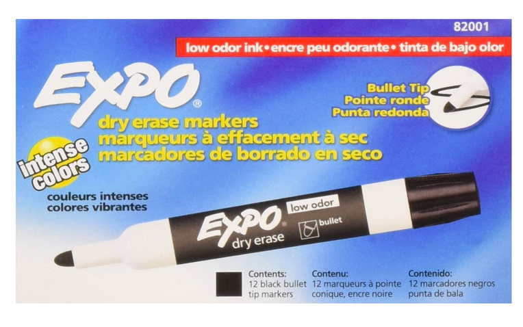 EXPO Low-Odor Bullet Black Dry Erase Markers, 12 pack only $5.04 shipped!
