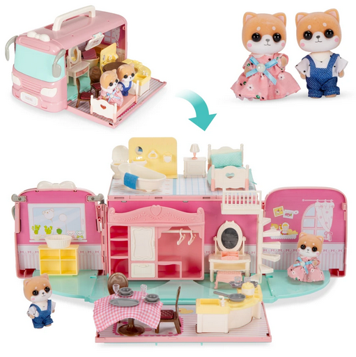 Camper Van Playset Pretend Play Dollhouse with Tiny Critters