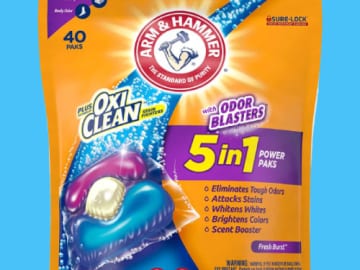 40 Count Arm & Hammer Plus OxiClean With Odor Blasters 5-IN-1 Laundry Detergent Power Paks as low as $6.71 Shipped Free (Reg. $11.30) – $0.17 each!