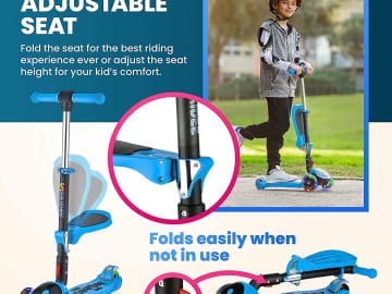 Today Only! Adjustable Foldable Kick Scooters for Kids Ages 3-5 $47.95 Shipped Free (Reg. $80) – 13K+ FAB Ratings! Multiple Colors, With LED Light Wheels and Removable Seat