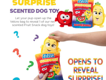 Outward Hound Surprise Fruit Snack Dog Toys as low as $4.74 Shipped Free (Reg. $9.99) | Collect All 3 Scented Fruit Snack Squeakin’ Dog Toys!