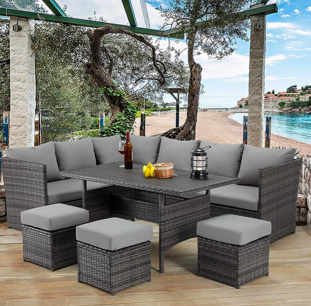 Rattan 7-Piece Outdoor Dining Sofa Set