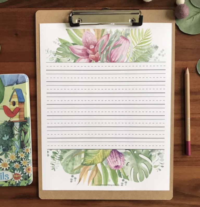 Free Printable Tropical Floral Lined Paper