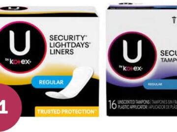 $1 U by Kotex Pads & Liners at CVS