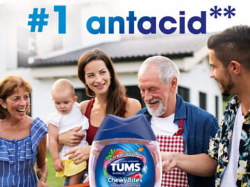 FOUR Bottles 60-Count TUMS CHEWY Bites Antacid Tablets, Assorted Berries as low as $4.45 EACH Bottle After Coupon (Reg. $16.49) + Free Shipping – $0.07/ Tablet + Buy 4, save 5%