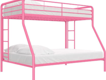 Twin-Over-Full Bunk Bed with Metal Frame and Ladder $135 Shipped Free (Reg. $228.99) – Space-Saving Design, Pink