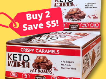 TWO 16-Count Keto Wise Fat Bombs, Crispy Caramels $17.98/Box (Reg. $27.98) – $1.12 each bar! Buy 2, save $5 Promo