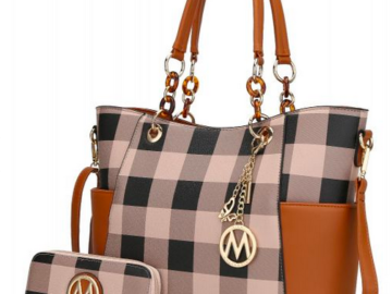 Mariely Checker Tote Bag & Wallet Set