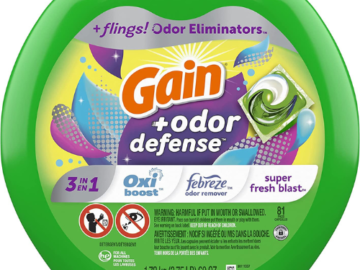 81 Pacs Gain Flings Laundry Detergent Pacs with Odor Defense as low as $15.36 After Coupon (Reg. $20.42) + Free Shipping -19¢/pac