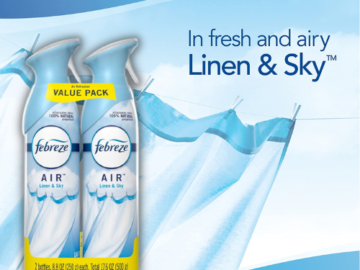 2 Value Pack Febreze Linen & Sky Air Freshener Spray Bottles as low as $3.02 After Coupon (Reg. $9) + Free Shipping! $1.51 per 8.8 Oz Bottle!