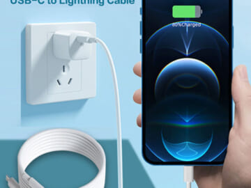 Type C Power Wall Fast Charger Plus 6FT USB C to Lightning Charging Cable $11.50 After Code (Reg. 22.99) – Compatible with Series and iOS Devices