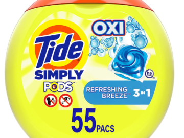 55 Count Tide Simply Pods + Oxi Laundry Detergent Soap Pods, Refreshing Breeze as low as $7.23 After Coupon (Reg. $22) + Free Shipping! 13¢ per Pod!