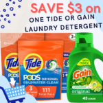 Save $3 on ONE Tide or Gain Laundry Detergent as low as 12¢ EACH load! + Free Shipping