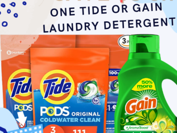 Save $3 on ONE Tide or Gain Laundry Detergent as low as 12¢ EACH load! + Free Shipping