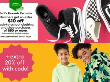 Kohl’s | $10 Off $50 Kid’s Clothing & Shoes + Extra 20% Off!