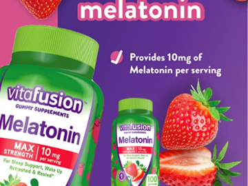 100 Count Vitafusion Max Strength Melatonin Gummy Sleep Supplements, Strawberry as low as $7.34 After Coupon (Reg. $12.49) + Free Shipping – FAB Ratings! – $0.07/Gummy!