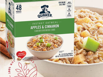 48-Count Quaker Instant Oatmeal, Apples and Cinnamon as low as $12.67 After Coupon (Reg. $19.49) – $0.26/1.51 oz Individual Packets + Free Shipping