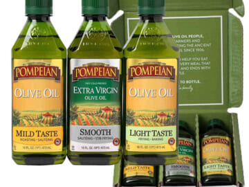 3-Count Pompeian Olive Oil Variety Pack as low as $18.37 After Coupon (Reg. $22.49) – $6.12/16 Fl Oz Botte + Free Shipping – Smooth Extra Virgin, Light Taste, Mild Taste 