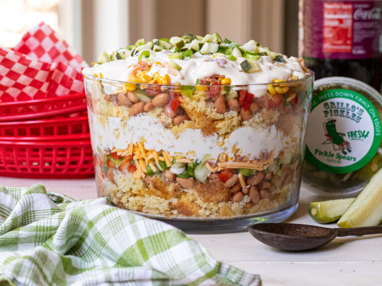 Add My Dilly Ranch Layered Cornbread Salad To Your Labor Day Menu – Made Perfect With Tasty Grillo’s Pickles