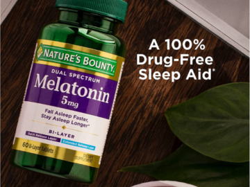 FOUR 60-Count Nature’s Bounty Melatonin Dual Spectrum Bilayer Tablets as low as $3.67 EACH Bottle (Reg. $12) + Free Shipping! 15K+ FAB Ratings! 6¢/Tablet! + Buy 4, Save 5%