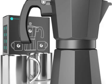 6 Cup Coffee Gator Moka Pot – Stovetop Espresso Maker $20.18 (Reg. $32.97) – FAB Ratings! – with 2 Stainless Steel Cups, Matte Black