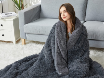 Sherpa Faux Fur Weighted Blanket, 15 lbs $25.64 After Code + Coupon (Reg. $56.99) + Free Shipping – Plush Weighted Throw Blanket for Twin Size Bed!