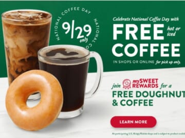 Free Coffee & Doughnut at Krispy Kreme 9/29