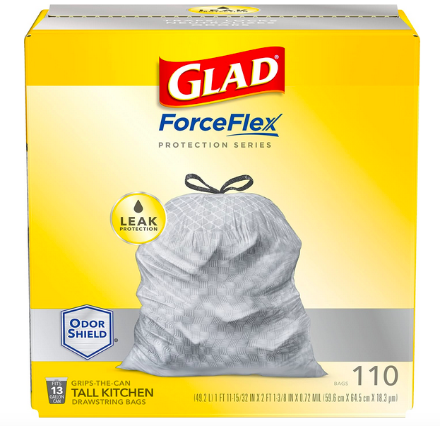GLAD Protection Series Force Flex Drawstring Odor Shield, 13 Gallon, 110 Count only $13.66 shipped!