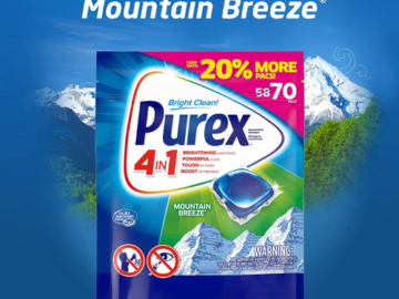 70-Count Purex 4-in-1 Laundry Detergent Pacs, Mountain Breeze $8.07 After Coupon (Reg. $12.99) – 12¢/pac!