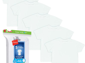5-Pack Hanes Boys’ White Crew Neck T-shirt $6.64 (Reg. $10) – Undershirt for sizes XS, M, L, XL – 1.33¢ per shirt!