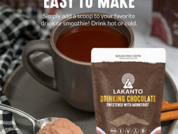 Lakanto Sugar Free Drinking Chocolate as low as $8.19 After Coupon (Reg. $14.59) + Free Shipping! – Cold or Hot Cocoa Powder Mix with Monk Fruit Sweetener & More