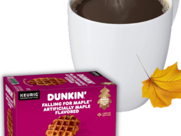 60-Count Dunkin’ Maple Flavored Coffee K-Cup Pods as low as $29.90 After Coupon (Reg. $102) + Free Shipping! $4.98/10-Count Box or 50¢/Pod!