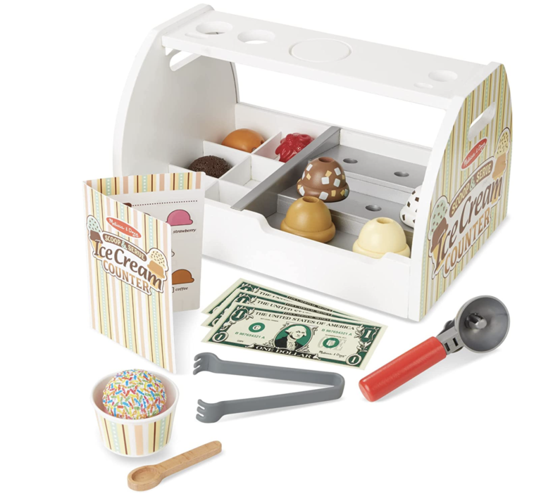 Melissa & Doug Wooden Scoop and Serve Ice Cream Counter Set for just $23.99!