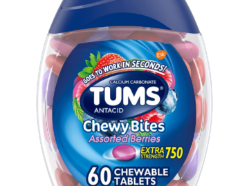FOUR Bottles of TUMS 60-Count Chewy Bites Assorted Berries Antacid Tablets as low as $4.35 EACH Bottle After Coupon (Reg. $8) + Free Shipping! 7¢/Tablet! + Buy 4, Save 5%