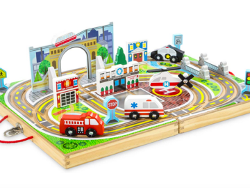 Melissa & Doug 18-Piece Wooden Take-Along Tabletop Town only $17.84!