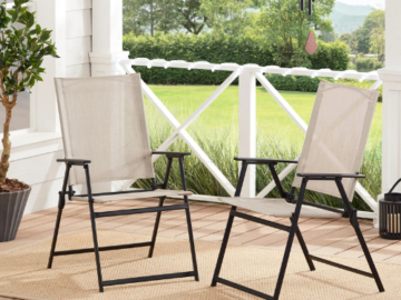 Walmart Black Friday: Mainstays Greyson Square Set of 2 Outdoor Patio Steel Sling Folding Chair $35 Shipped Free (Reg. $59.88) – Beige and Red Color!