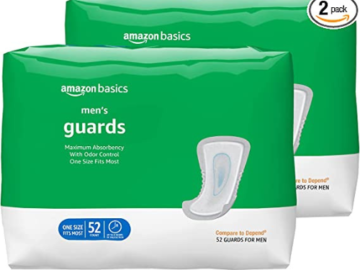 Amazon Basics 104-Count Incontinence Guards for Men as low as $13.74 After Coupon (Reg. $18.52) + Free Shipping! – $0.13 each! Dri-Fit Technology for Maximum Absorbency